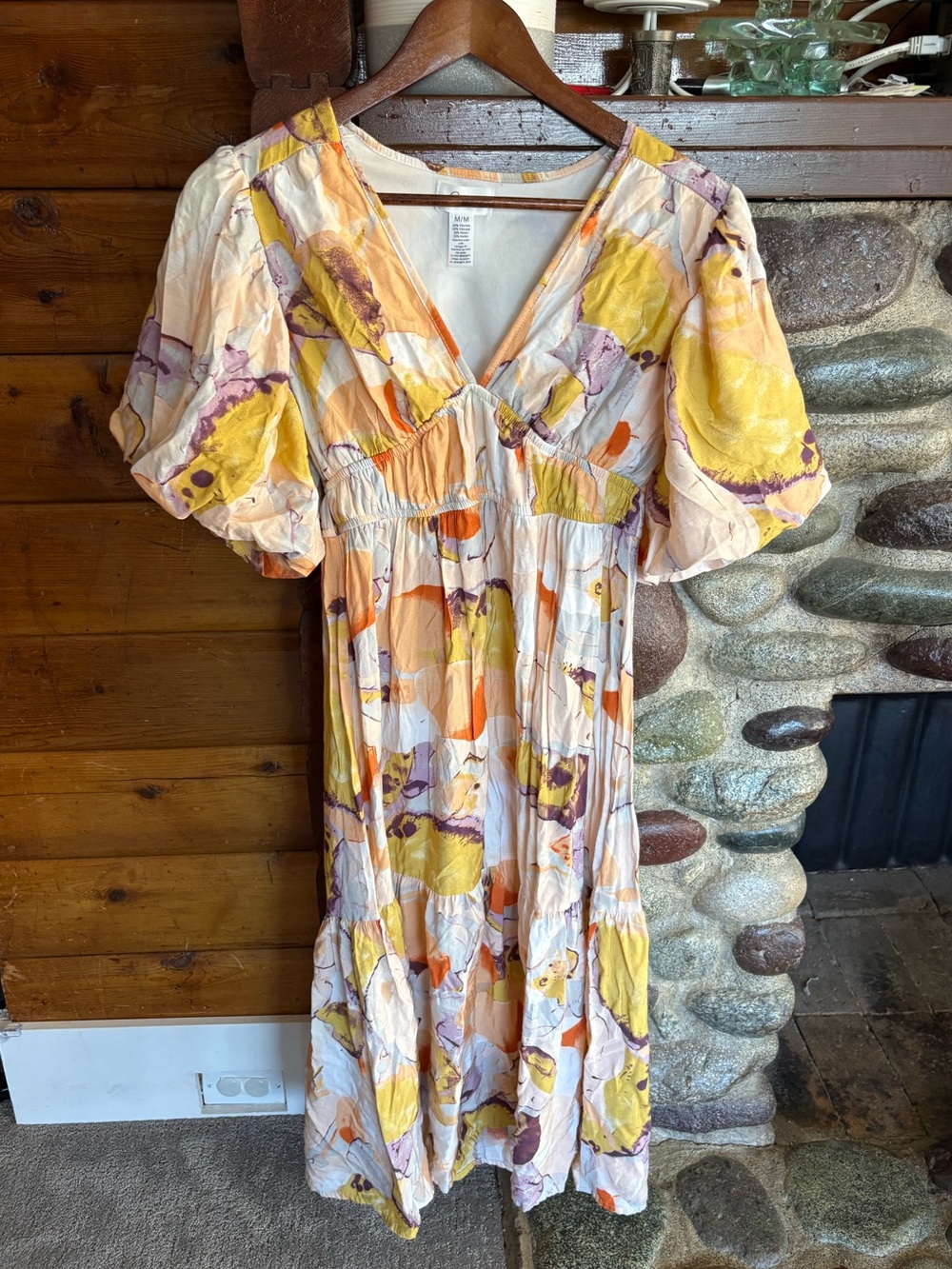 Japna Floral Puff Sleeve Tiered Maxi Dress M Romantic Boho